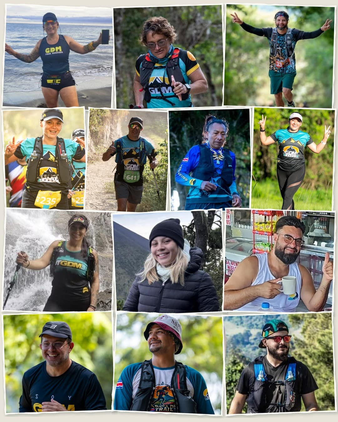 Mosaico con las fotos del staff de GDM Trails, cada uno en ruta